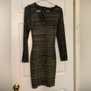 NWOT Derek Heart Women`s Black Gold Metallic Bodycon Dress size XL Knee Length
